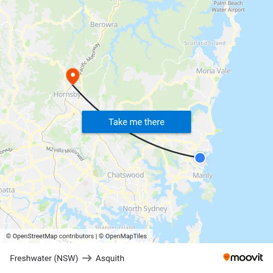 Freshwater (NSW) to Asquith map