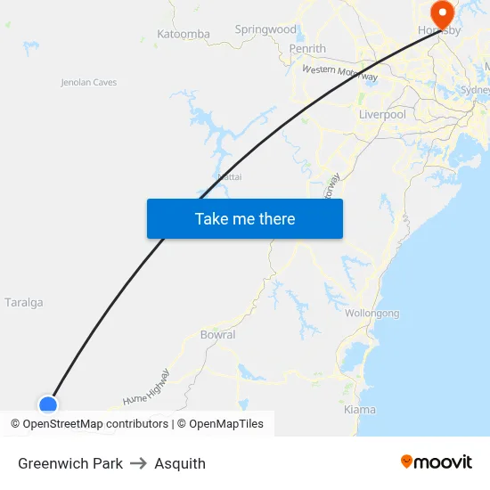 Greenwich Park to Asquith map