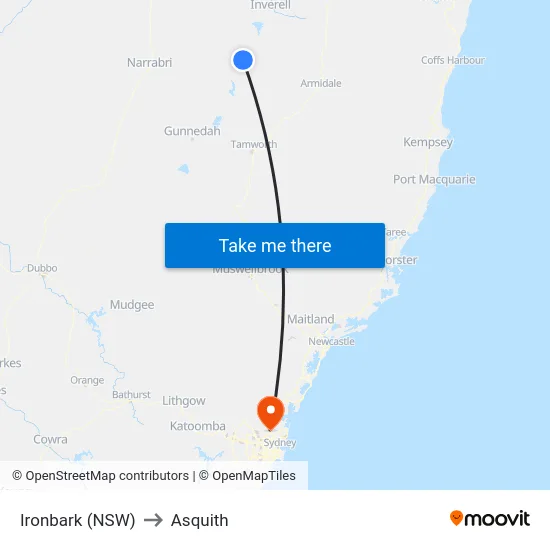 Ironbark (NSW) to Asquith map