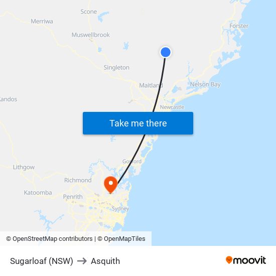 Sugarloaf (NSW) to Asquith map