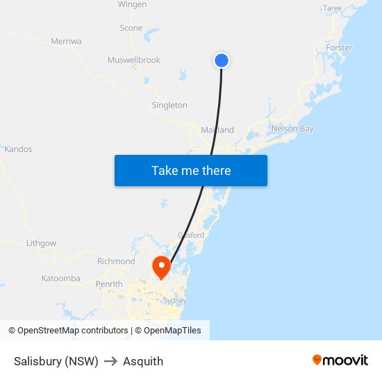 Salisbury (NSW) to Asquith map