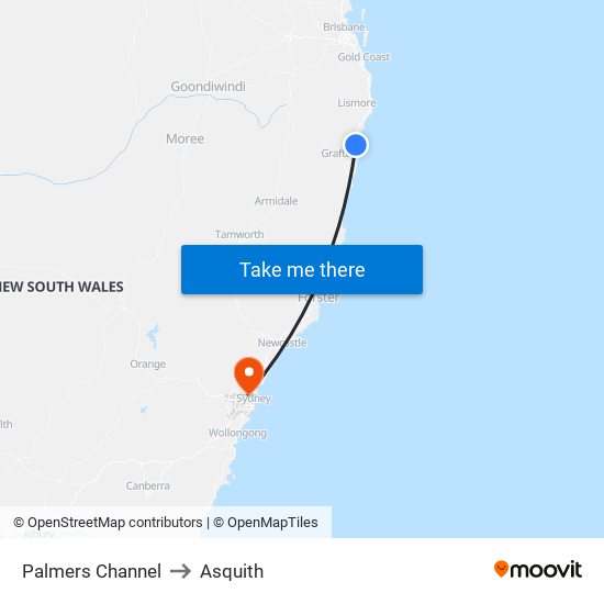 Palmers Channel to Asquith map