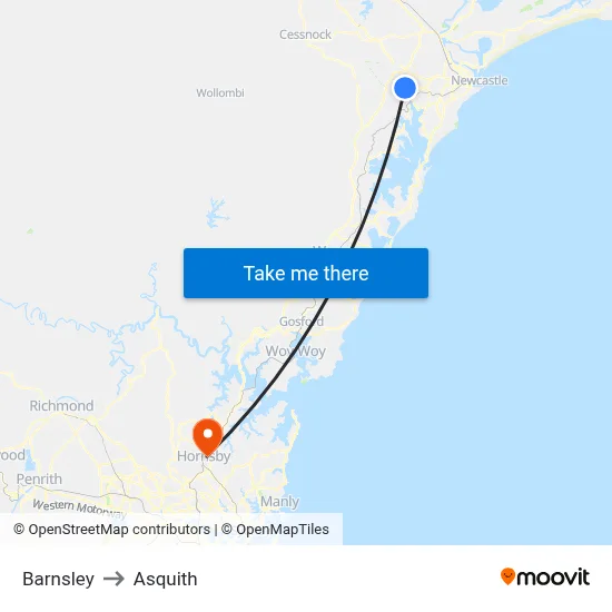 Barnsley to Asquith map