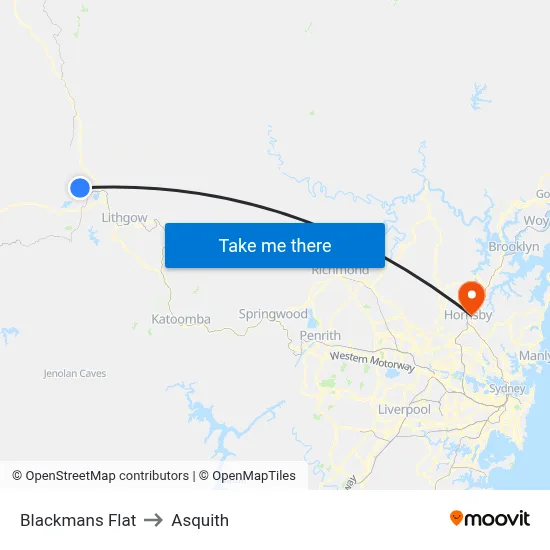 Blackmans Flat to Asquith map