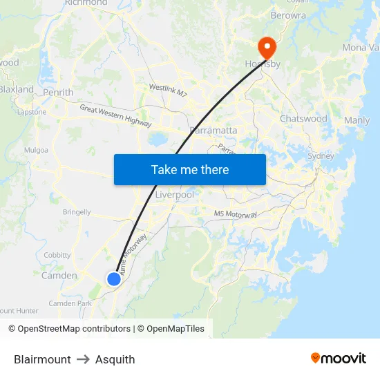 Blairmount to Asquith map