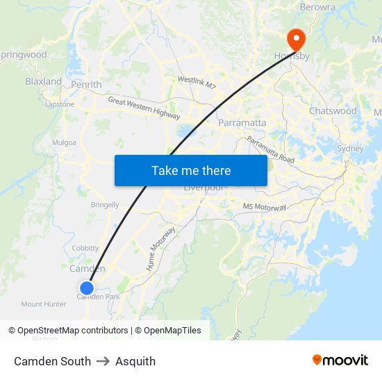 Camden South to Asquith map