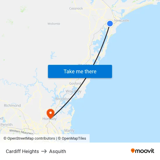 Cardiff Heights to Asquith map