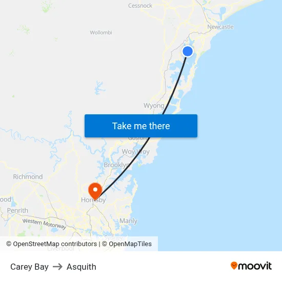 Carey Bay to Asquith map