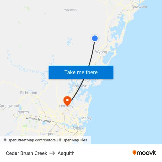 Cedar Brush Creek to Asquith map