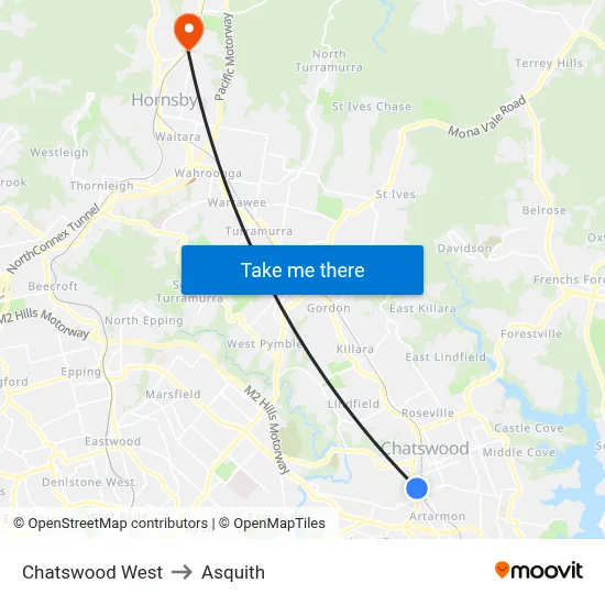 Chatswood West to Asquith map