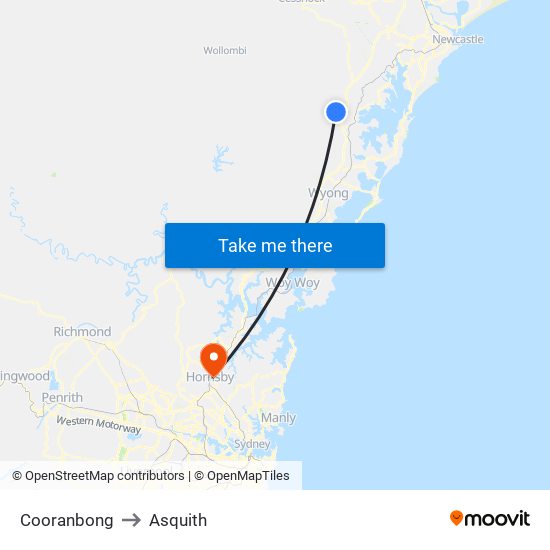 Cooranbong to Asquith map