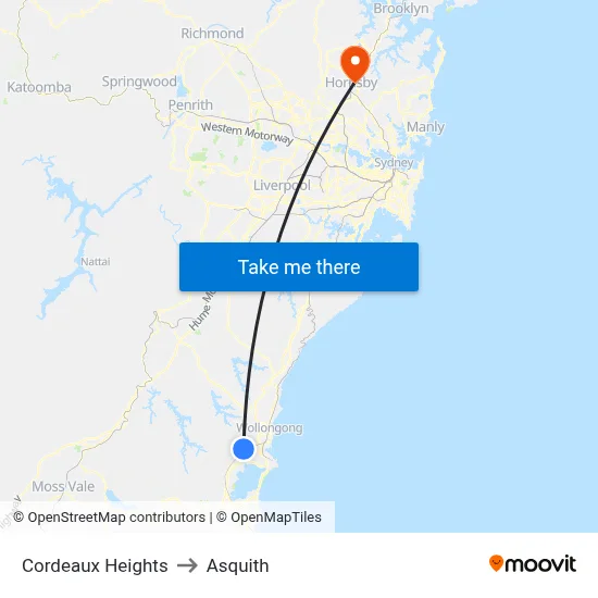 Cordeaux Heights to Asquith map