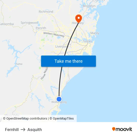Fernhill to Asquith map