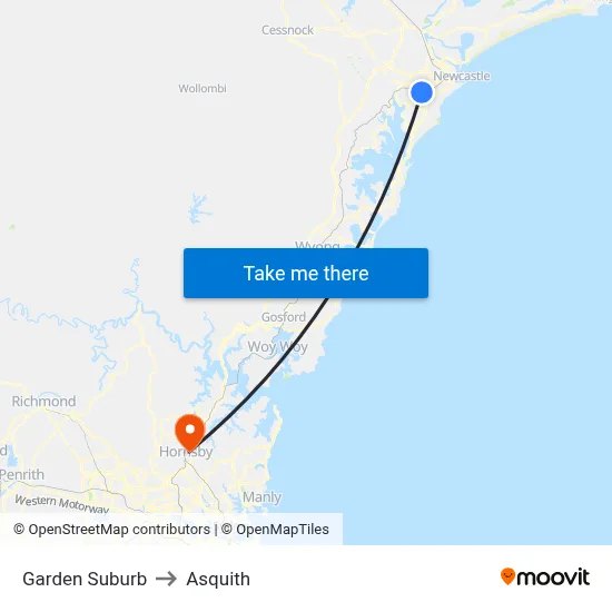Garden Suburb to Asquith map