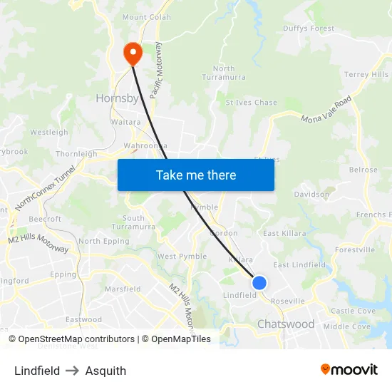 Lindfield to Asquith map