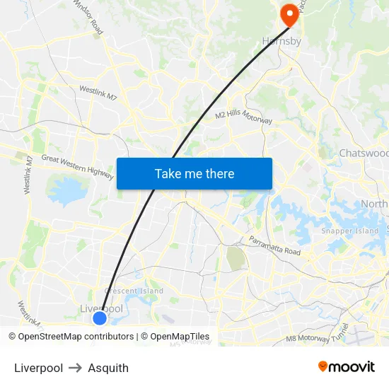 Liverpool to Asquith map
