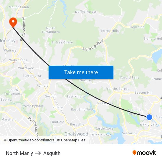 North Manly to Asquith map