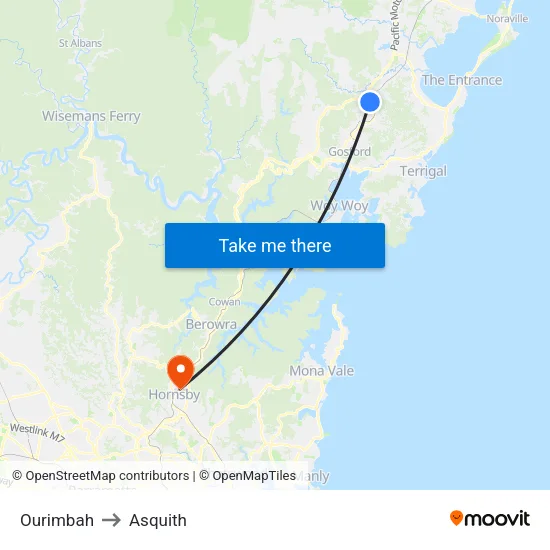 Ourimbah to Asquith map