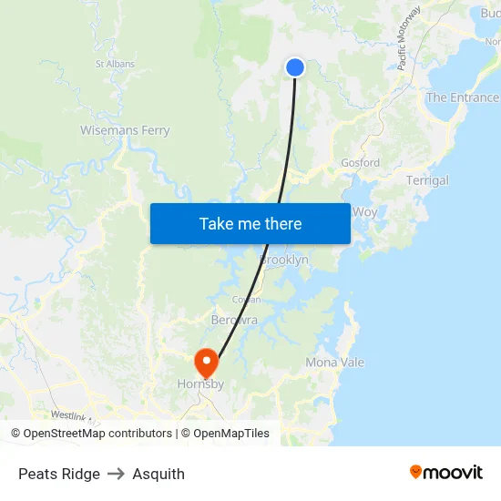 Peats Ridge to Asquith map