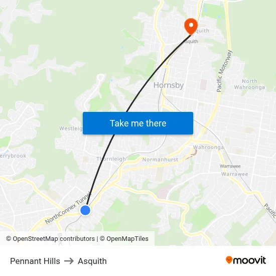 Pennant Hills to Asquith map
