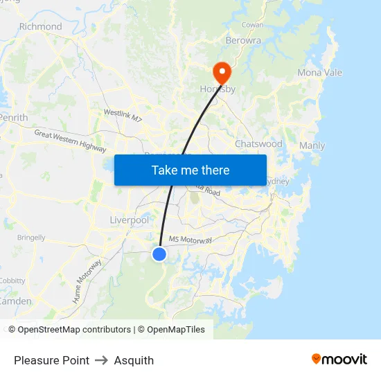 Pleasure Point to Asquith map