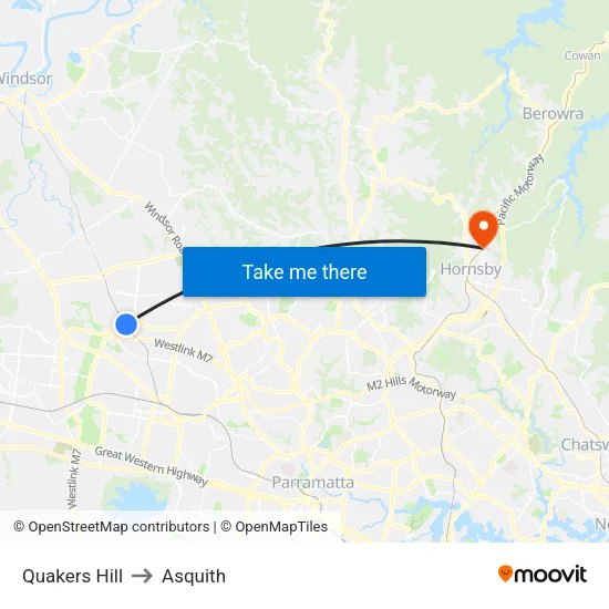 Quakers Hill to Asquith map