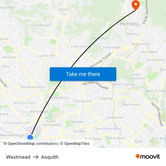 Westmead to Asquith map