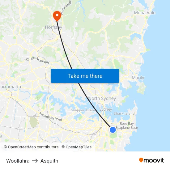 Woollahra to Asquith map