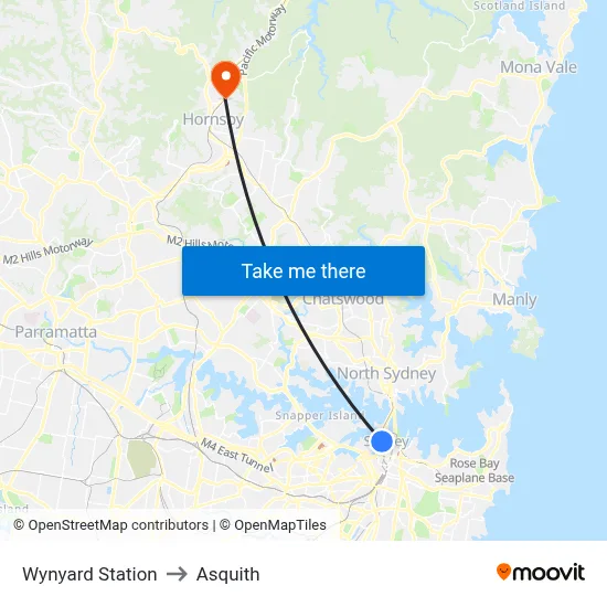 Wynyard Station to Asquith map