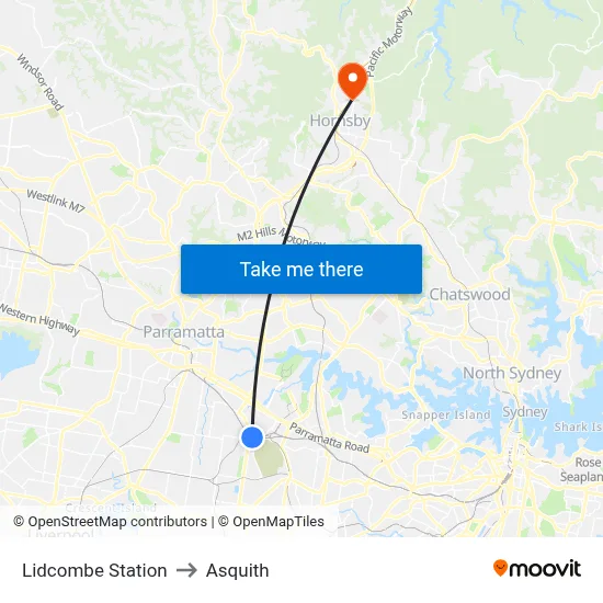 Lidcombe Station to Asquith map