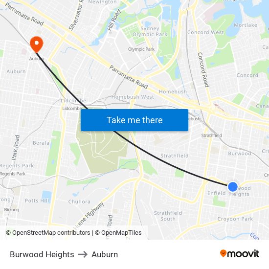 Burwood Heights to Auburn map