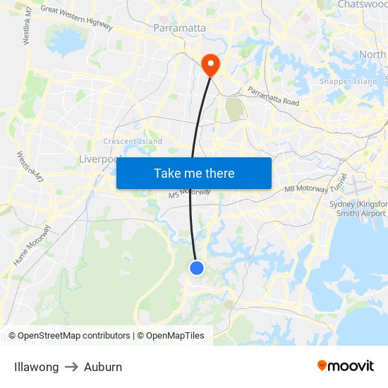 Illawong to Auburn map