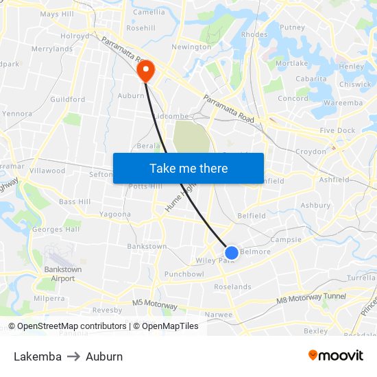 Lakemba to Auburn map