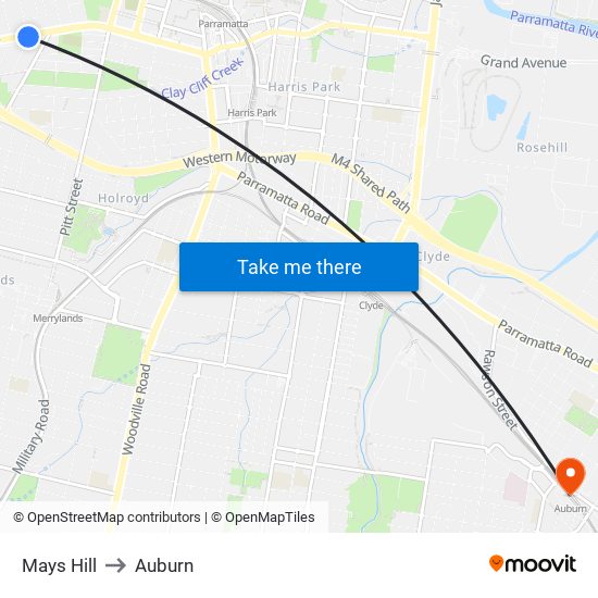 Mays Hill to Auburn map