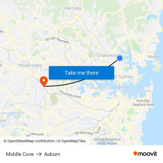 Middle Cove to Auburn map