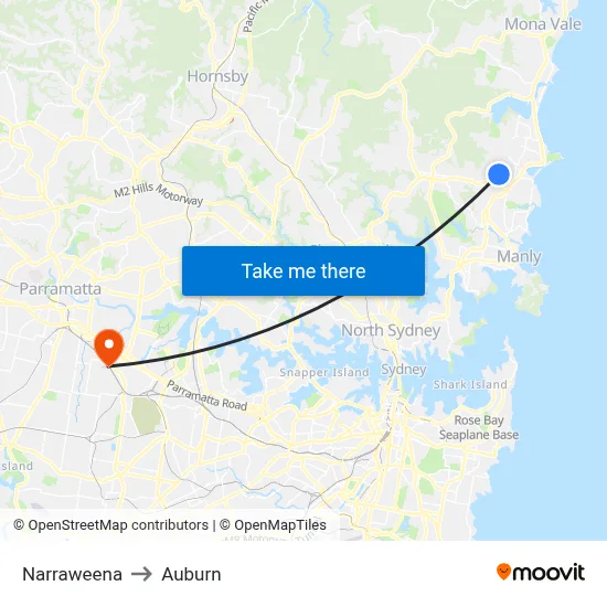 Narraweena to Auburn map