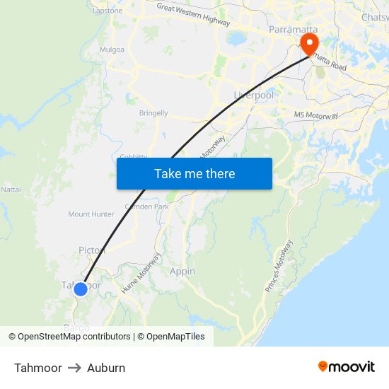 Tahmoor to Auburn map