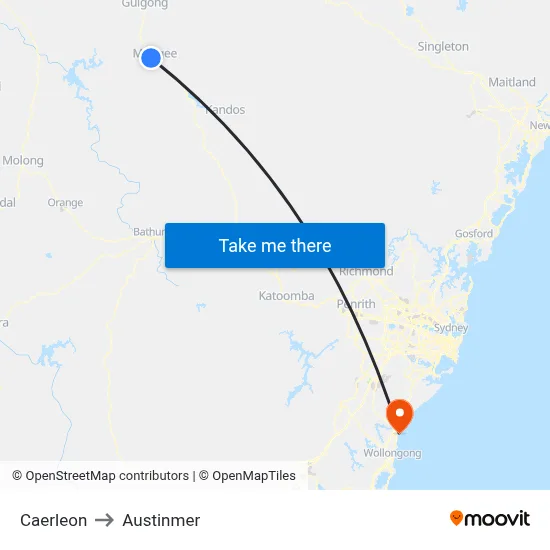 Caerleon to Austinmer map