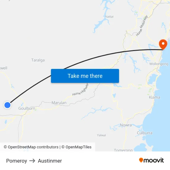 Pomeroy to Austinmer map