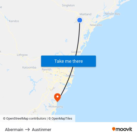 Abermain to Austinmer map