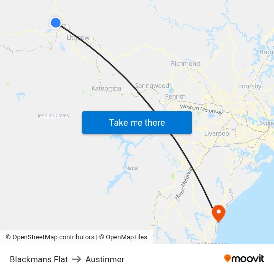 Blackmans Flat to Austinmer map