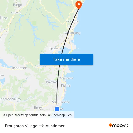 Broughton Village to Austinmer map