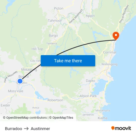 Burradoo to Austinmer map