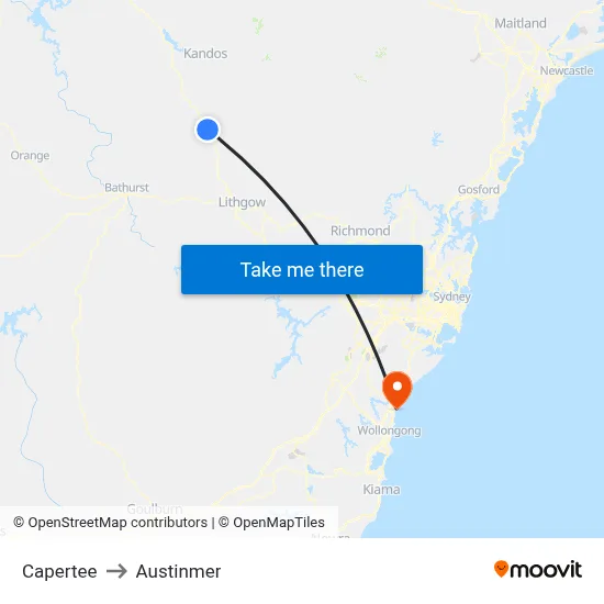 Capertee to Austinmer map