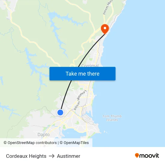 Cordeaux Heights to Austinmer map