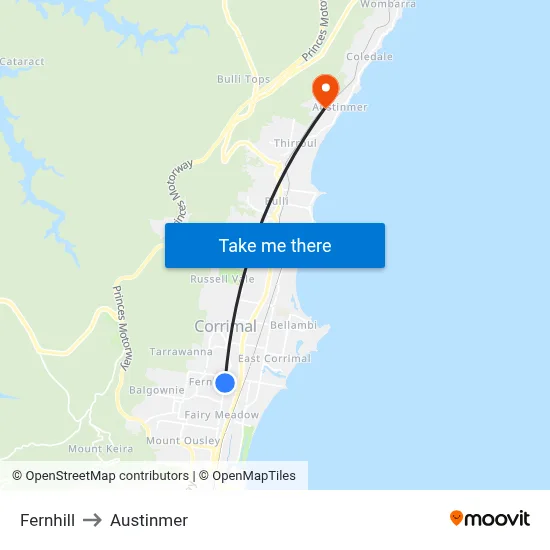 Fernhill to Austinmer map