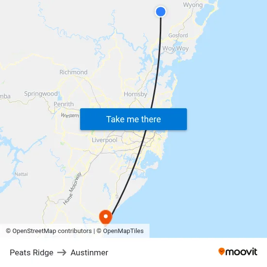Peats Ridge to Austinmer map