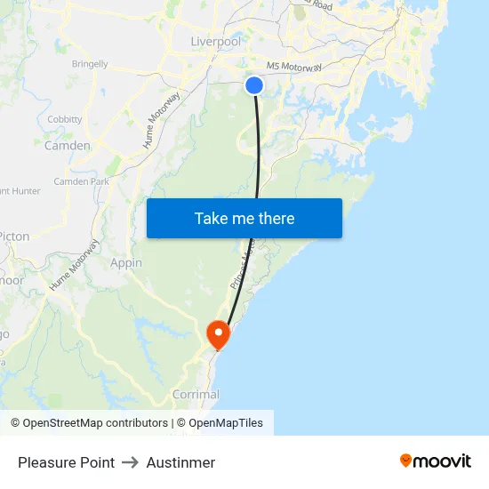 Pleasure Point to Austinmer map