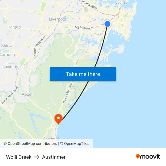 Wolli Creek to Austinmer map