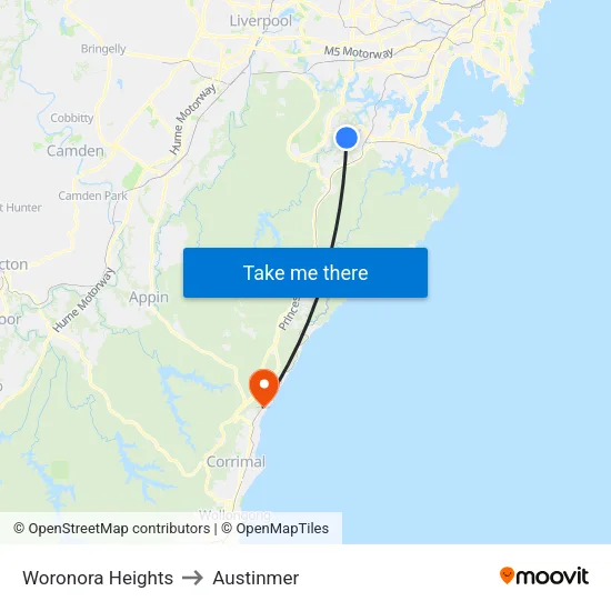 Woronora Heights to Austinmer map
